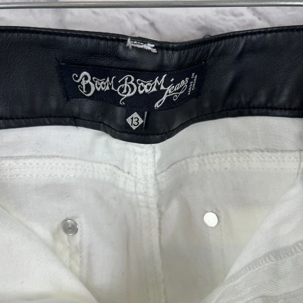 Boom Boom Vintage Y2K Motocross Streetwear Black & White Jeans Size Juniors 13